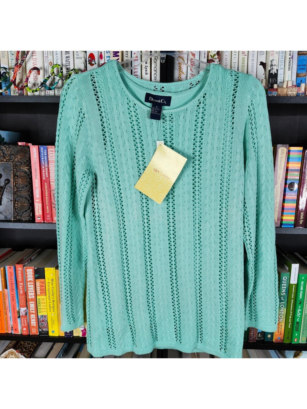 Denim & Co S Mint Pointelle Sweater Attached Tank NWT QVC
